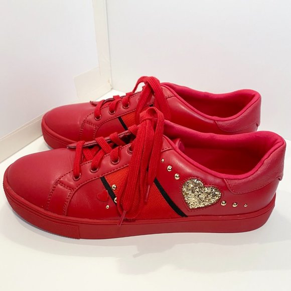 Aldo Red Sneakers Gold Glitter Heart Size 9M - Picture 2 of 12